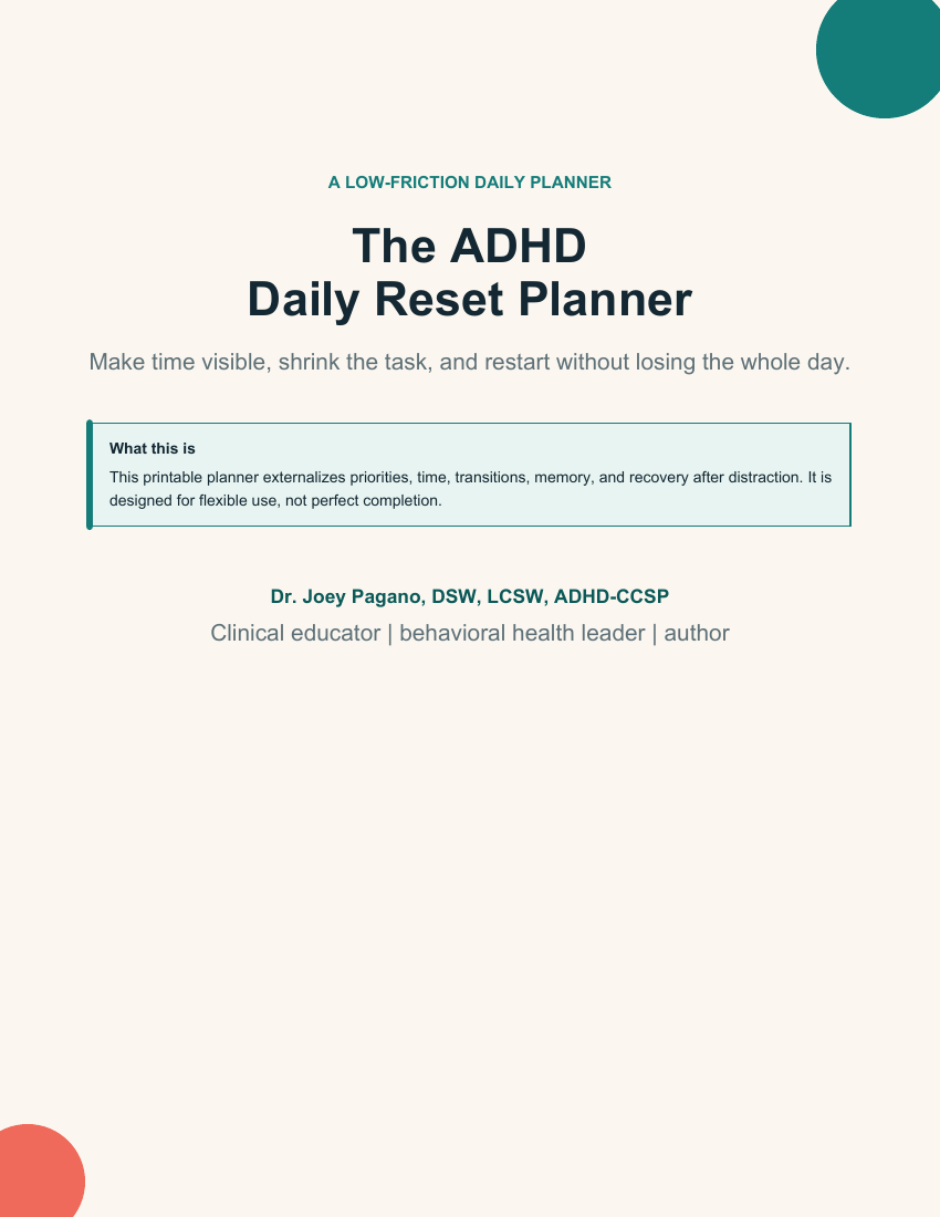 Cover of The ADHD Daily Reset Planner